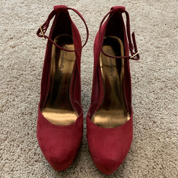 maroon heels with ankle strap